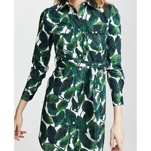 MILLY Banana Leaf West Long Sleeve Mini Shirt Dress Women’s Size 4